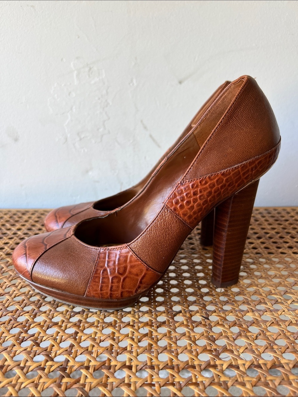 BCBGirls Brown Croc-Accent Leather Pumps